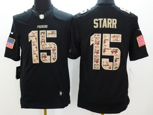 Nike Green Bay Packers #15 Bart Starr Salute to Service Black Limited Jersey