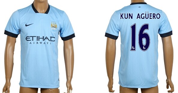 2014/15 Manchester City #16 Kun Aguero Home Soccer AAA+ T-Shirt