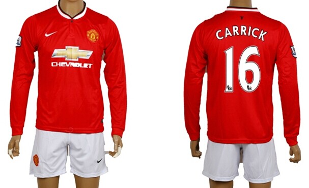2014/15 Manchester United #16 Carrick Home Soccer Long Sleeve Shirt Kit