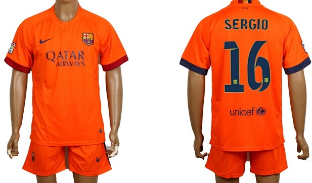 2014/15 FC Bacelona #16 Sergio Away Soccer Shirt Kit