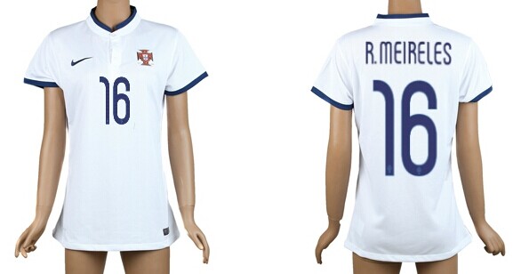 2014 World Cup Portugal #16 R.Meireles Away White Soccer AAA+ T-Shirt_Womens