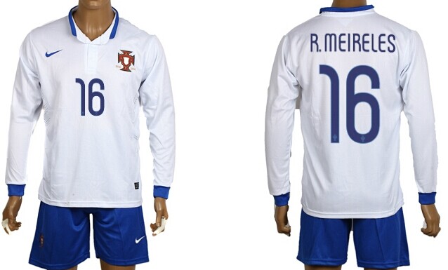 2014 World Cup Portugal #16 R.Meireles Away White Soccer Long Sleeve Shirt Kit