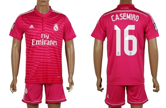 2014/15 Real Madrid #16 Casemiro Away Pink Soccer Shirt Kit