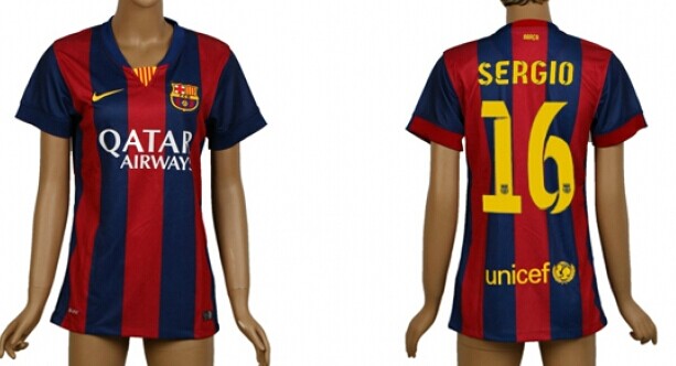 2014/15 FC Bacelona #16 Sergio Home Soccer AAA+ T-Shirt_Womens