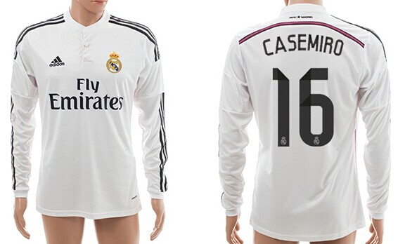 2014/15 Real Madrid #16 Casemiro Home Soccer Long Sleeve AAA+ T-Shirt