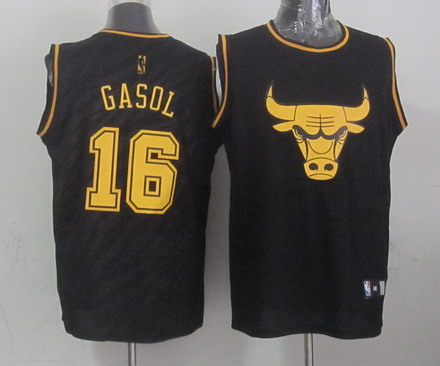 Chicago Bulls #16 Pau Gasol Revolution 30 Swingman 2014 Black With Gold Jersey
