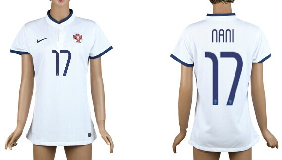 2014 World Cup Portugal #17 Nani Away White Soccer AAA+ T-Shirt_Womens