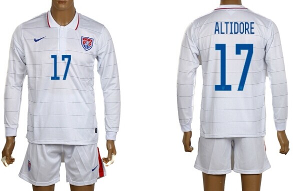 2014 World Cup USA #17 Altidore Home Soccer Long Sleeve Shirt Kit