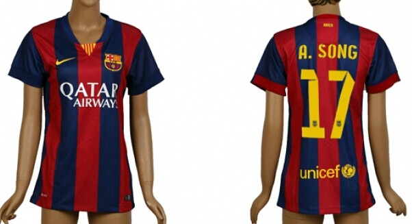 2014/15 FC Bacelona #17 A.Song Home Soccer AAA+ T-Shirt_Womens