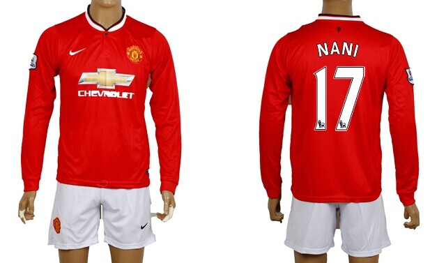2014/15 Manchester United #17 Nani Home Soccer Long Sleeve Shirt Kit