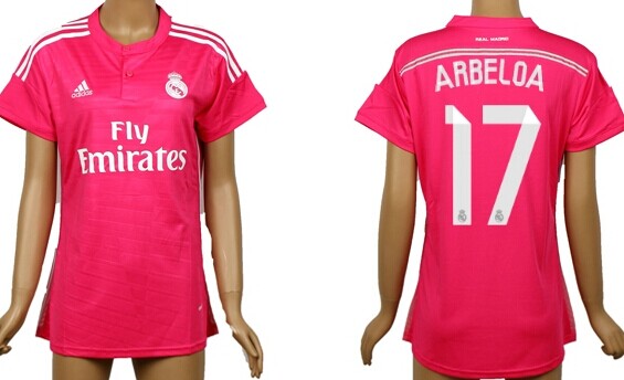 2014/15 Real Madrid #17 Arbeloa Away Pink Soccer AAA+ T-Shirt_Womens