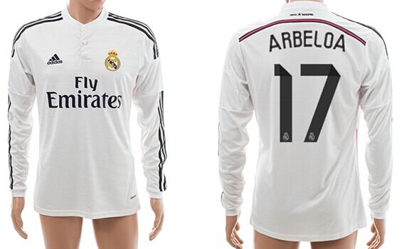 2014/15 Real Madrid #17 Arbeloa Home Soccer Long Sleeve AAA+ T-Shirt