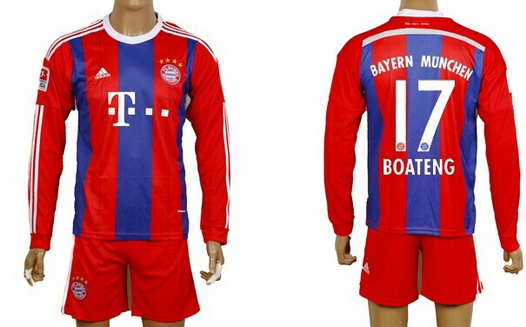 2014/15 Bayern Munchen #17 Boateng Home Soccer Long Sleeve Shirt Kit
