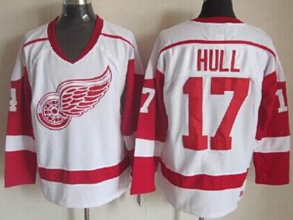 Detroit Red Wings #17 Brett Hull White Throwback CCM Jersey