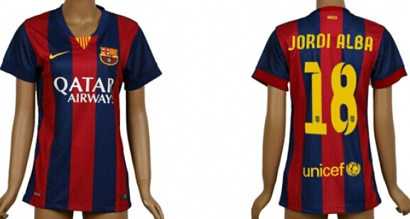 2014/15 FC Bacelona #18 Jordi Alba Home Soccer AAA+ T-Shirt_Womens