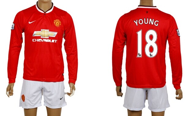2014/15 Manchester United #18 Young Home Soccer Long Sleeve Shirt Kit