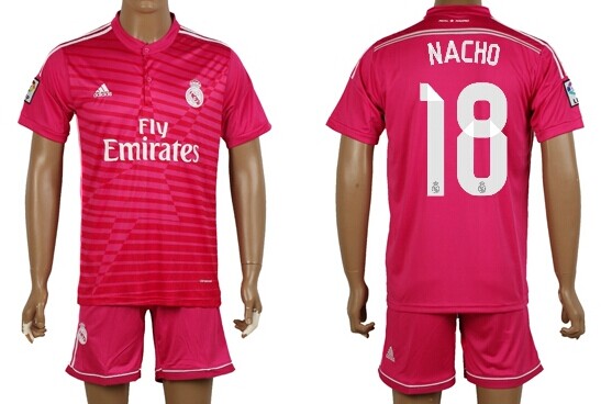 2014/15 Real Madrid #18 Nacho Away Pink Soccer Shirt Kit