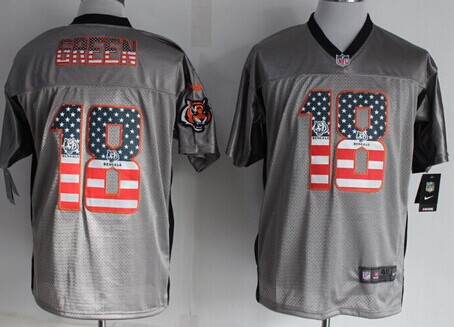 Nike Cincinnati Bengals #18 A.J. Green 2014 USA Flag Fashion Gray Elite Jersey