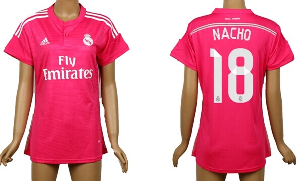 2014/15 Real Madrid #18 Nacho Away Pink Soccer AAA+ T-Shirt_Womens