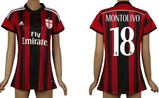 2014/15 AC Milan #18 Montolivo Home Soccer AAA+ T-Shirt_Womens