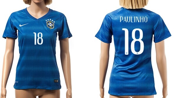 2014 World Cup Brazil #18 Paulinho Away Soccer AAA+ T-Shirt_Womens