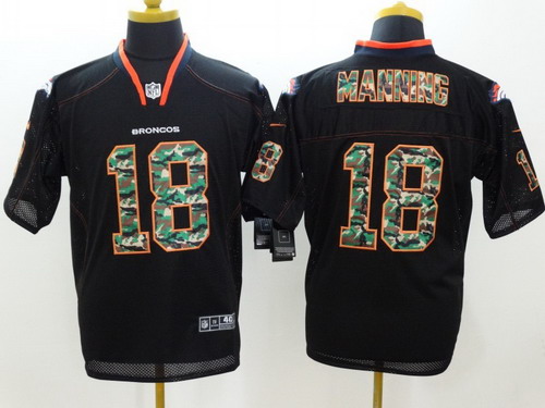 Nike Denver Broncos #18 Peyton Manning Black With Camo Elite Jersey