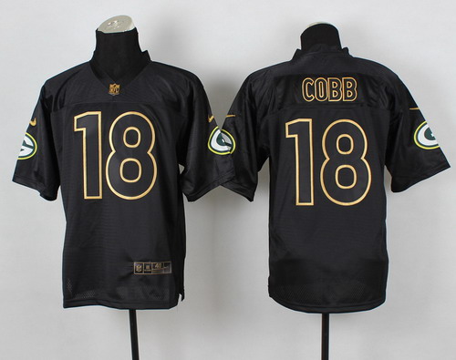 Nike Green Bay Packers #18 Randall Cobb 2014 All Black/Gold Elite Jersey