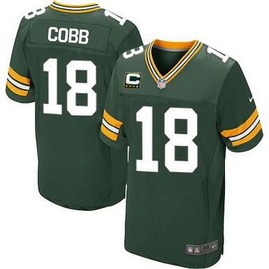 Nike Green Bay Packers #18 Randall Cobb Green C Patch Elite Jersey