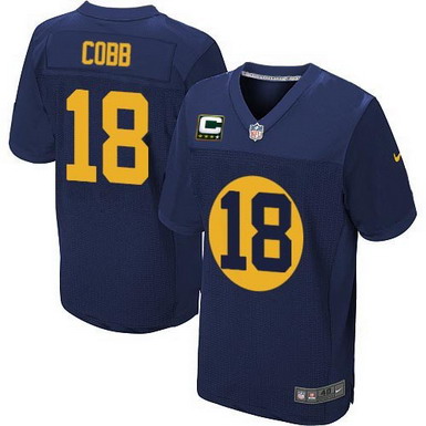 Nike Green Bay Packers #18 Randall Cobb Navy Blue C Patch Elite Jersey