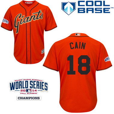 San Francisco Giants #18 Matt Cain 2014 World Series Orange Jersey
