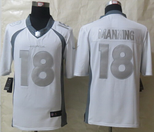 Nike Denver Broncos #18 Peyton Manning Platinum White Limited Jersey