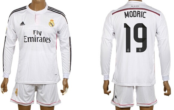 2014/15 Real Madrid #19 Modric Home Soccer Long Sleeve Shirt Kit