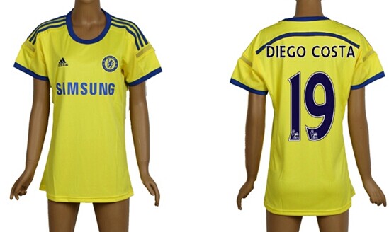 2014/15 Chelsea FC #19 Diego Costa Away Yellow Soccer AAA+ T-Shirt_Womens