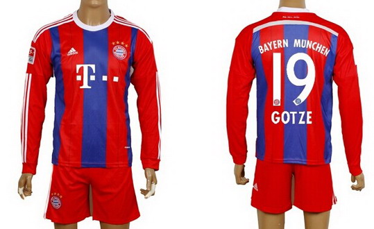 2014/15 Bayern Munchen #19 Gotze Home Soccer Long Sleeve Shirt Kit