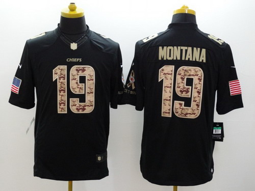 Nike Kansas City Chiefs #19 Joe Montana Salute to Service Black Limited Jersey