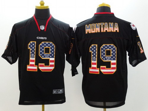 Nike Kansas City Chiefs #19 Joe Montana 2014 USA Flag Fashion Black Elite Jersey