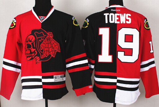 Chicago Blackhawks #19 Jonathan Toews Red/Black Two Tone With Red Skulls Jersey
