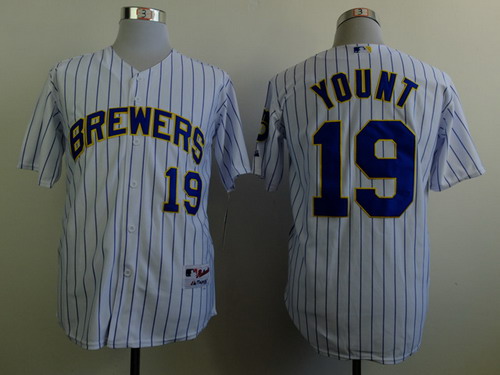 Milwaukee Brewers #19 Robin Yount White Pinstripe Jersey