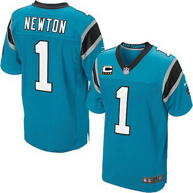 Nike Carolina Panthers #1 Cam Newton Light Blue C Patch Elite Jersey