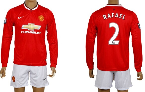 2014/15 Manchester United #2 Rafael Home Soccer Long Sleeve Shirt Kit