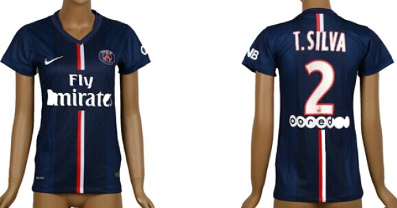 2014/15 Paris Saint-Germain #2 T.Silva Home Soccer AAA+ T-Shirt_Womens