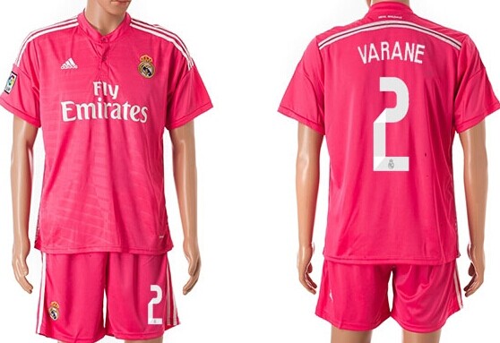 2014/15 Real Madrid #2 Varane Away Pink Soccer Shirt Kit