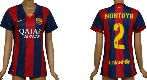 2014/15 FC Bacelona #2 Montoya Home Soccer AAA+ T-Shirt_Womens