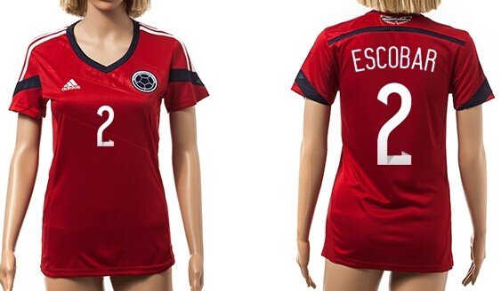 2014 World Cup Columbia #2 Escobar Away Soccer AAA+ T-Shirt_Womens