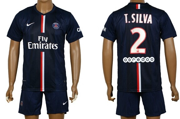 2014/15 Paris Saint-Germain #2 T.Silva Home Soccer Shirt Kit