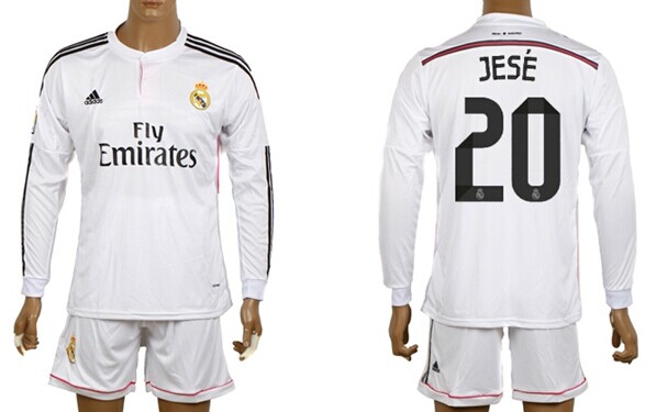 2014/15 Real Madrid #20 Jese Home Soccer Long Sleeve Shirt Kit