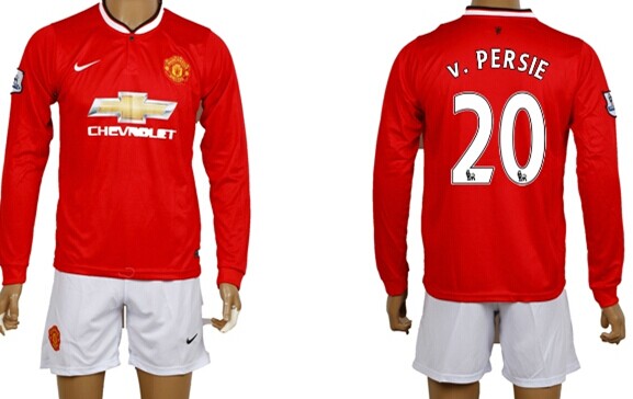 2014/15 Manchester United #20 v.Persie Home Soccer Long Sleeve Shirt Kit