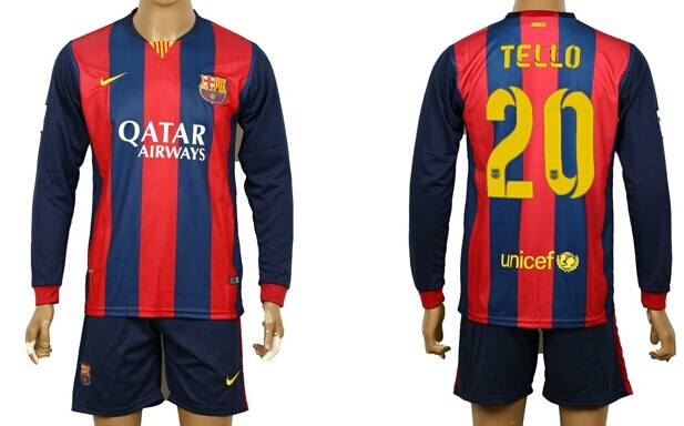 2014/15 FC Bacelona #20 Tello Home Soccer Long Sleeve Shirt Kit