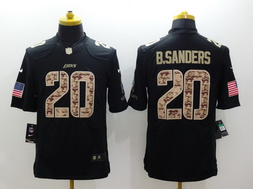 Nike Detroit Lions #20 Barry Sanders Salute to Service Black Limited Jersey