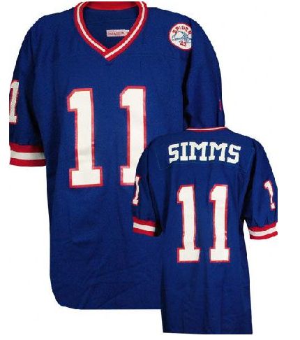 New York Giants #11 Phil Simms Blue Throwback Jersey